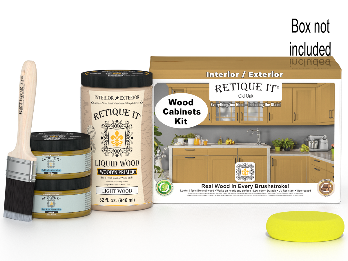 Retique It Old Oak Wood'n Cabinet Kit with 12 smooth doors, stain kit for cabinetry, in a box.