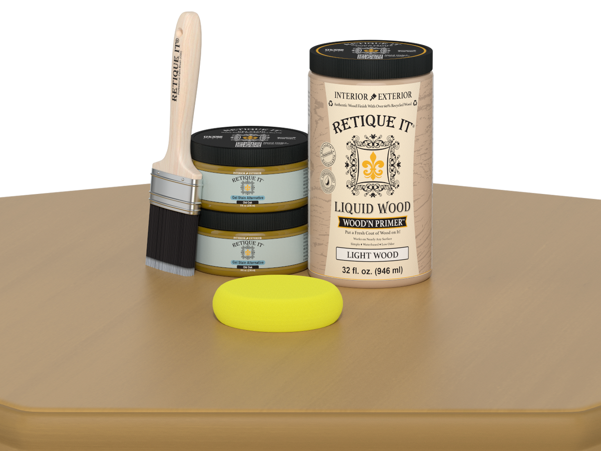 Retique It® Wood'n Cabinet Kit in Old Oak stain showing a smooth cabinet door with natural wood grain finish