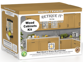 Retique It® Wood'n Cabinet Kit with 24 smooth Old Oak stained cabinet doors, showcasing natural wood grain and finish.