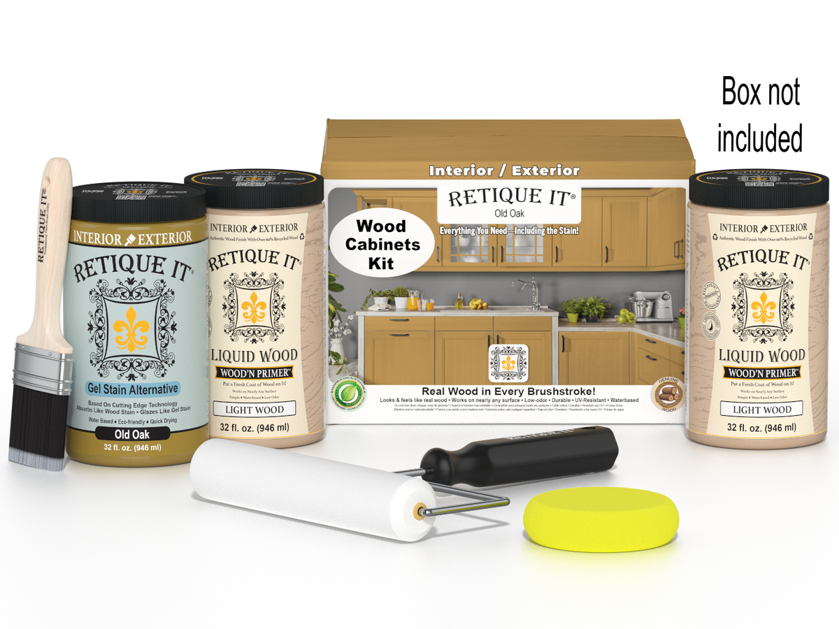 Retique It® Wood'n Cabinet Kit with 24 Old Oak doors, smooth finish, stain-compatible for custom kitchen or cabinet projects.