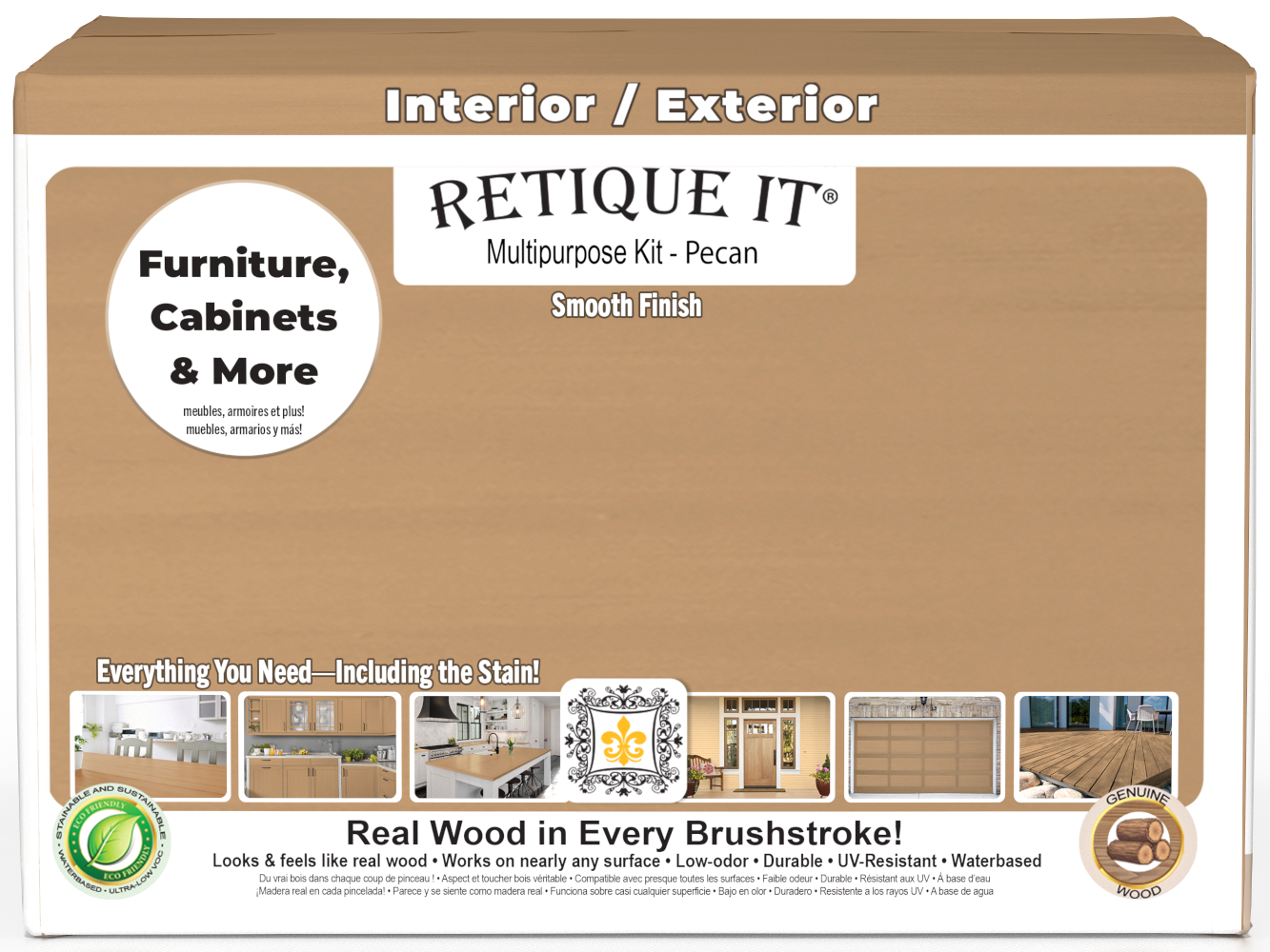 Retique It® Multi-purpose Smooth Finish Kit in Pecan, 4-pack, featuring wood finish products for furniture or cabinetry.