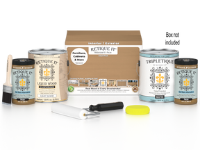 Retique It® Multi-purpose Smooth Finish Kit in Pecan with four large interior top coat bottles and applicator tools.