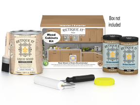 Retique It® Wood'n Cabinet Kit with 48 smooth pecan stain doors, ideal for kitchen or bathroom cabinet renovation.