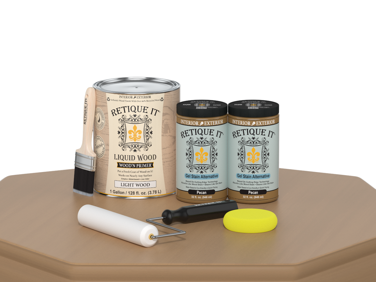 Retique It® Multi-purpose Smooth Finish Kit in Pecan, 4-piece wood finish set with smooth surface for furniture and woodworking projects.