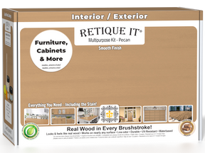 Retique It® Multi-purpose Smooth Finish Kit in Pecan for interior wood top coat, matte finish, with applicator tools in box.