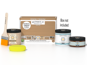 Retique It® Multi-purpose Smooth Finish Kit in Pecan for interior wood projects, includes top coat and application tools.