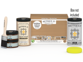 Large Pecan Multi-purpose Smooth Finish Kit by Retique It® for exterior wood top coat, includes wood finish products and tools.