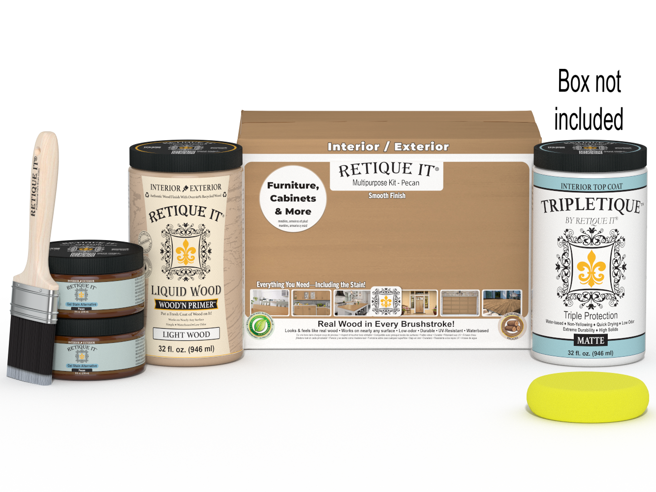 Retique It® Wood'n Cabinet Kit in Pecan stain, featuring 12 smooth cabinet doors with natural wood finish.