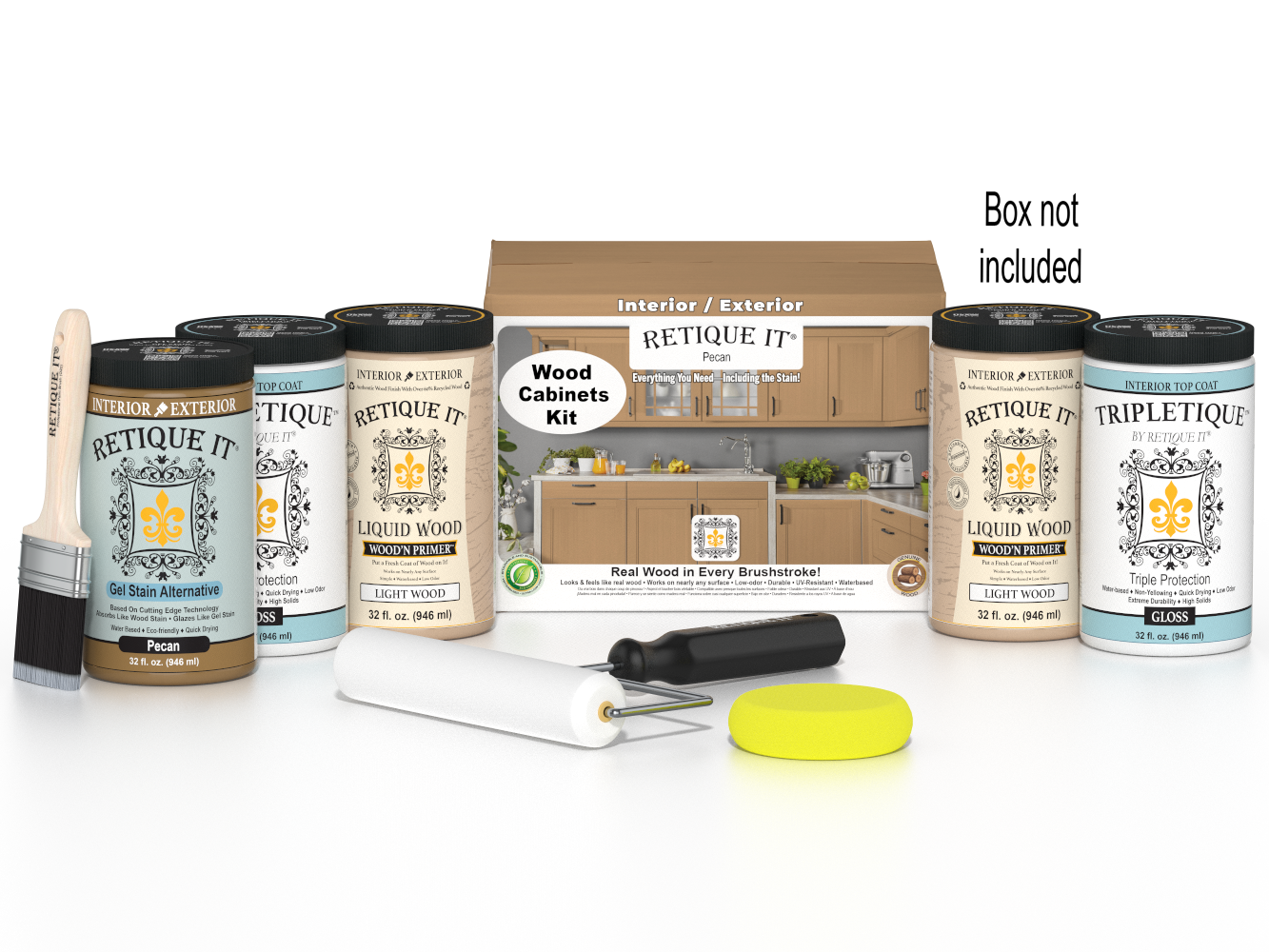 Retique It® Wood'n Cabinet Kit with 24 smooth pecan stain doors, ideal for kitchen or bathroom cabinet updates.