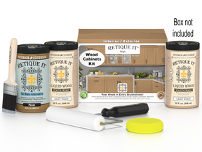 Retique It® Wood'n Cabinet Kit with 24 smooth pecan stained cabinet doors, showcasing natural wood grain and finish.