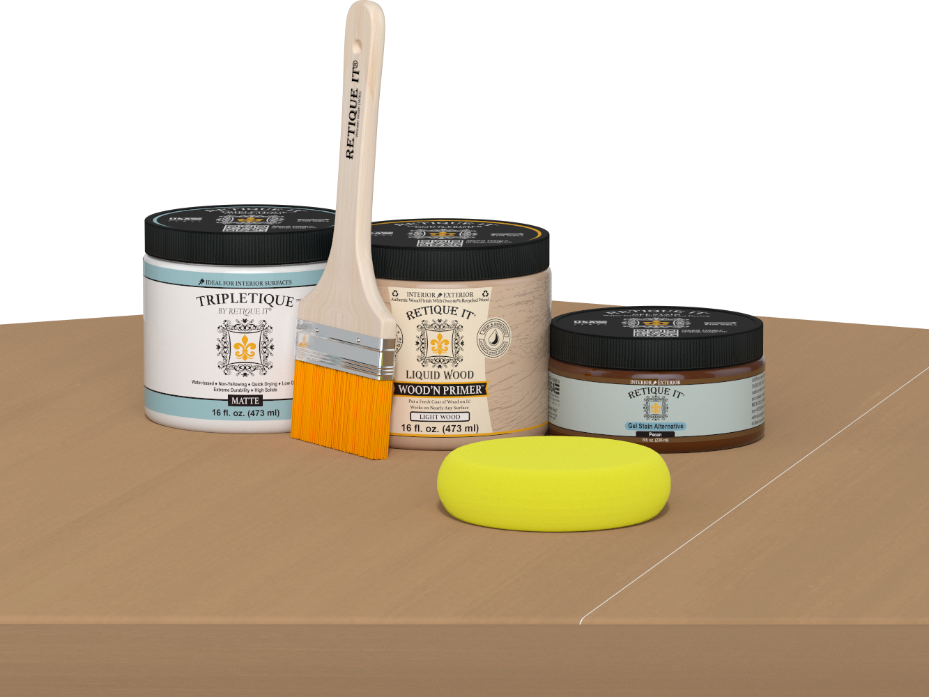 Retique It® Multi-purpose Smooth Finish Kit in Pecan for interior wood top coats with a satin, matte appearance.