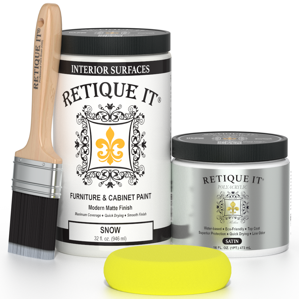 Retique It® Renaissance Furniture Paint in Snow, a smooth white paint applied to furniture surface, showcasing a clean, matte finish.
