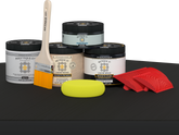 Retique It® Multi-purpose Smooth Finish Kit in Classic Black for wood exterior top coat, shown on a table surface.