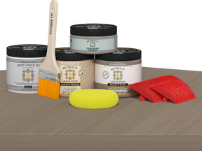 Retique It® Wood'n Kit in Weathered Wood finish, featuring a matte exterior top coat applied on a table surface.