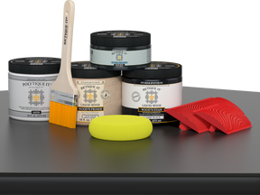 Retique It® Wood'n Finish Kit in Classic Black, exterior top coat for wood, shown on a table surface with satin finish.