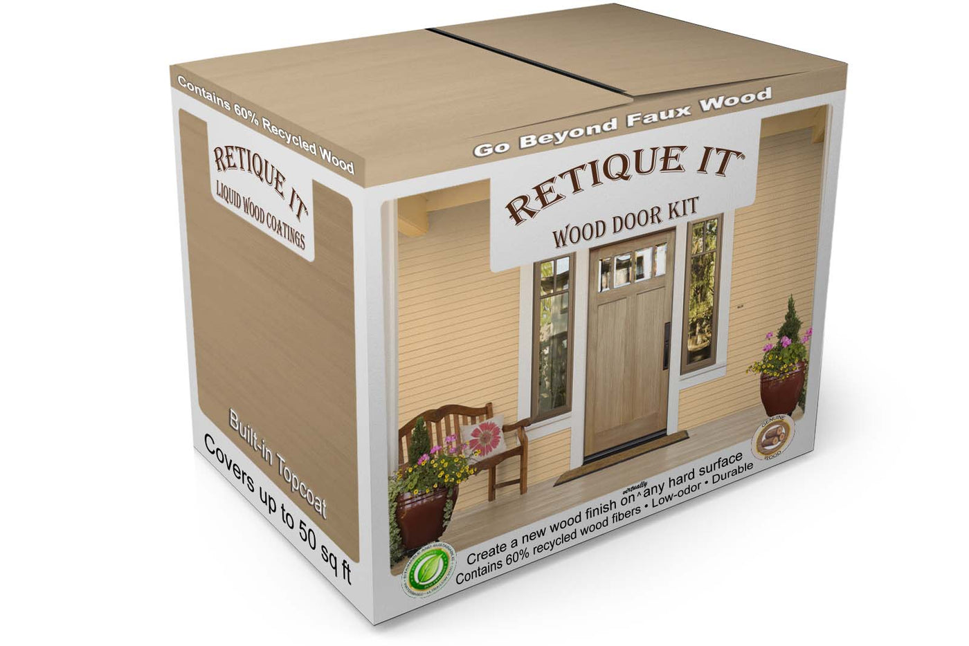Retique It® Wood'n Door Smooth Finish Kit for barn wood doors with stain, showcasing a sleek, polished wood surface.