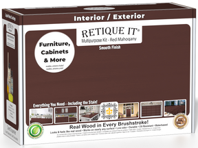 Retique It® Multi-purpose Smooth Finish Kit in Red Mahogany for interior wood top coats, includes application tools and finish components.