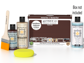 Retique It® Multi-purpose Smooth Finish Kit in Red Mahogany for interior wood surfaces, includes top coat and application tools.