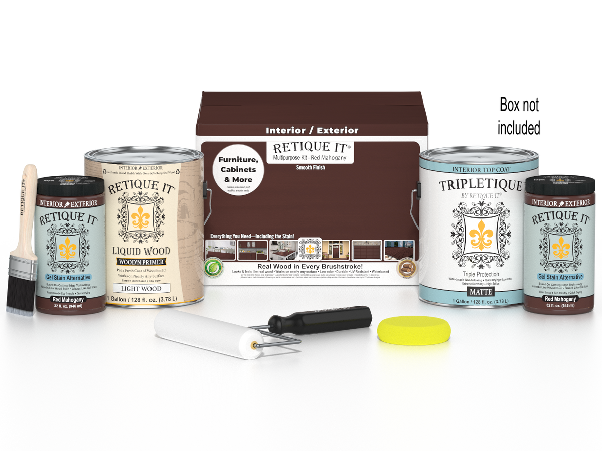Retique It® Multi-purpose Smooth Finish Kit in Red Mahogany, 4-piece set for interior wood top coating.
