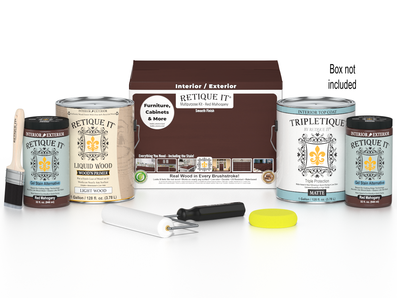Retique It® Multi-purpose Smooth Finish Kit in Red Mahogany, 4-piece set for interior wood top coating.