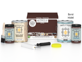 Retique It® Multi-purpose Smooth Finish Kit in Red Mahogany for interior wood, featuring matte top coat and four large bottles.