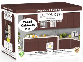 Retique It® Wood'n Cabinet Kit with 12 smooth doors in red mahogany stain for cabinetry refurbishment.