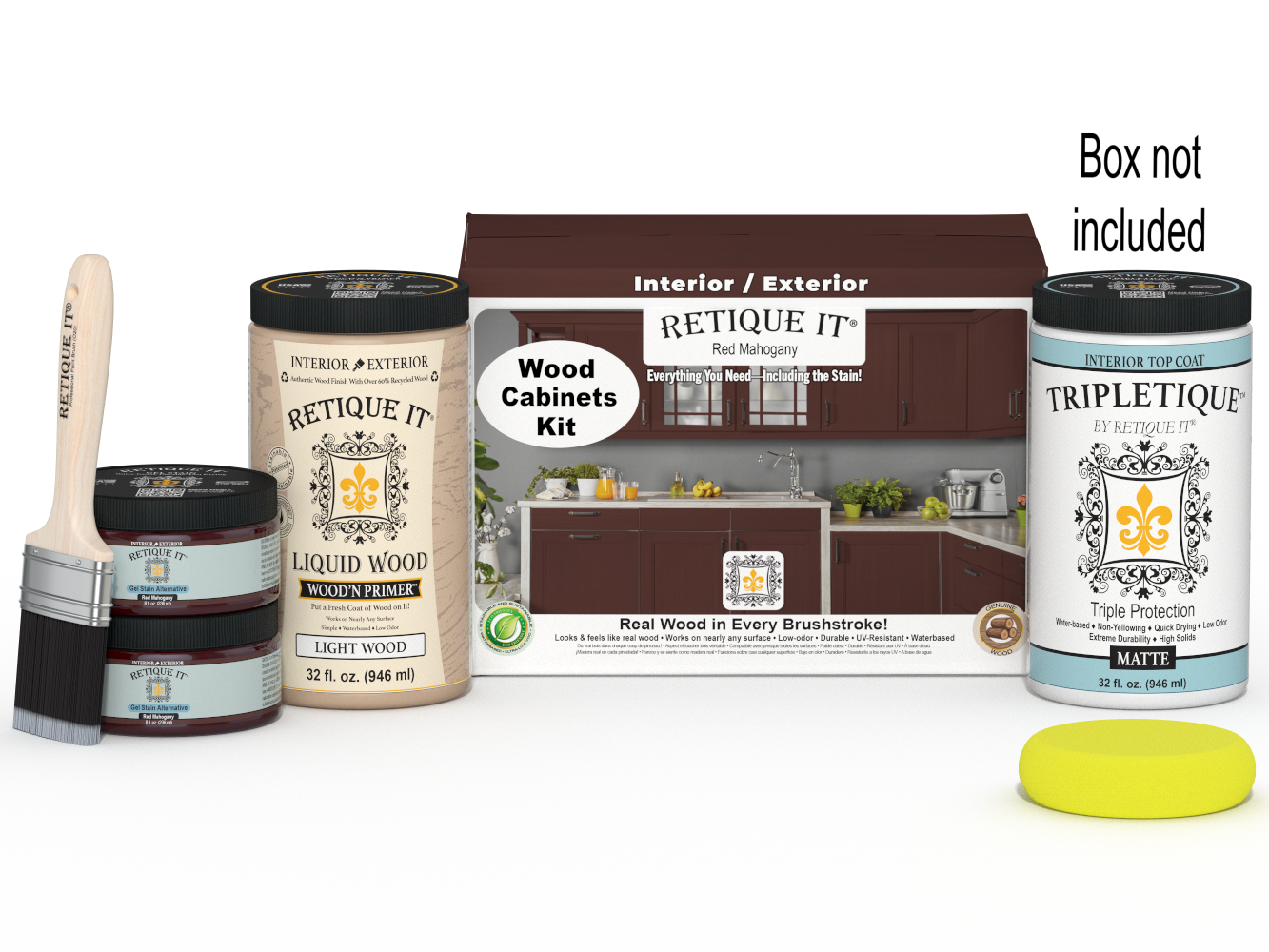 Retique It® Wood'n Cabinet Kit with 12 smooth doors in Red Mahogany stain for stylish kitchen or furniture updates.