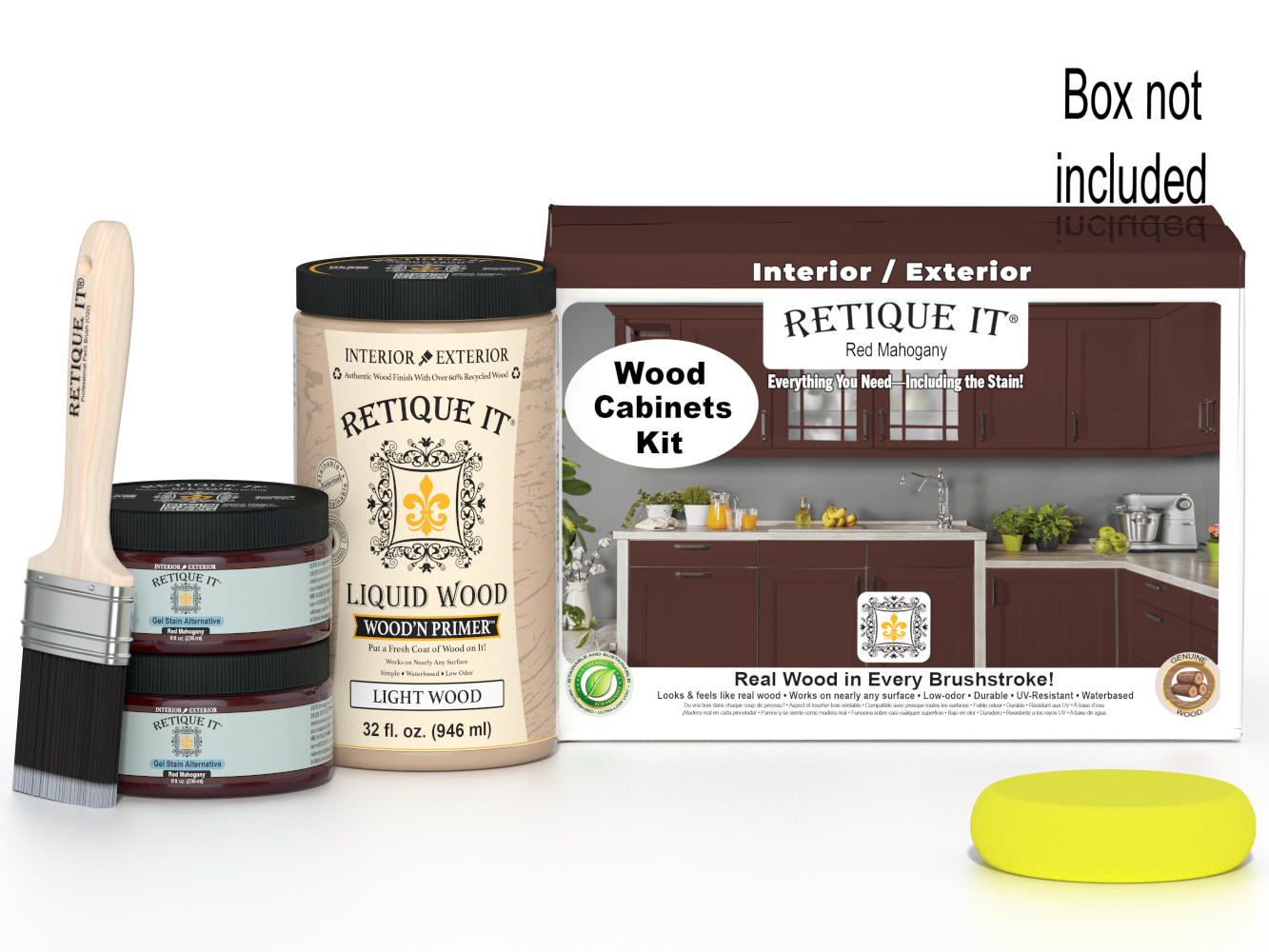 Red mahogany wood stain kit for cabinets with 12 smooth doors by Retique It®, perfect for cabinet renovation projects.