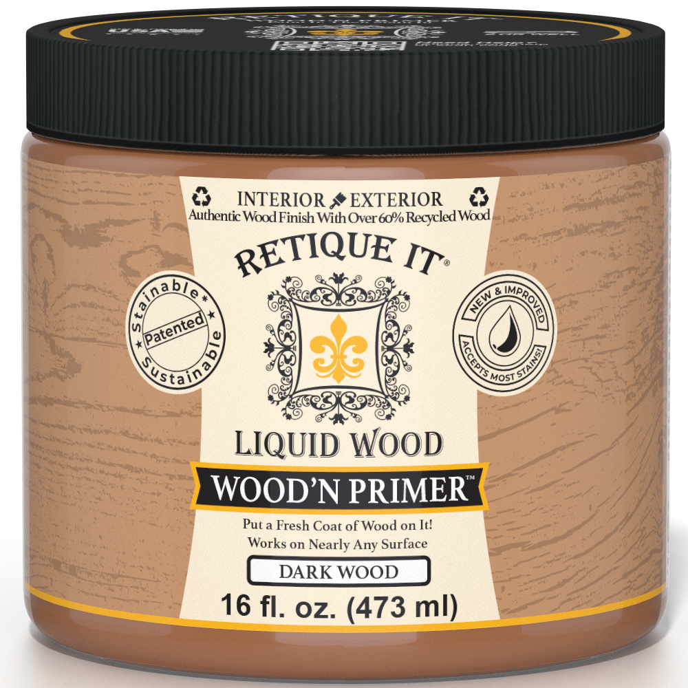 Retique It® Wood'n Primer in Dark Wood color, a primer for enhancing wood surface preparation and finishing.