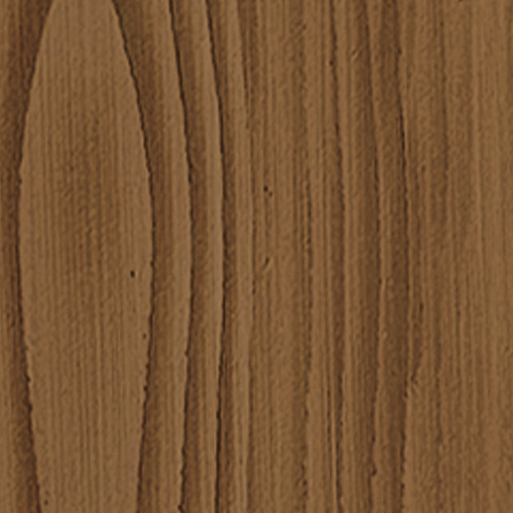 Close-up wood grain sample in a warm modern walnut finish with rich brown tones and natural linear grain detail