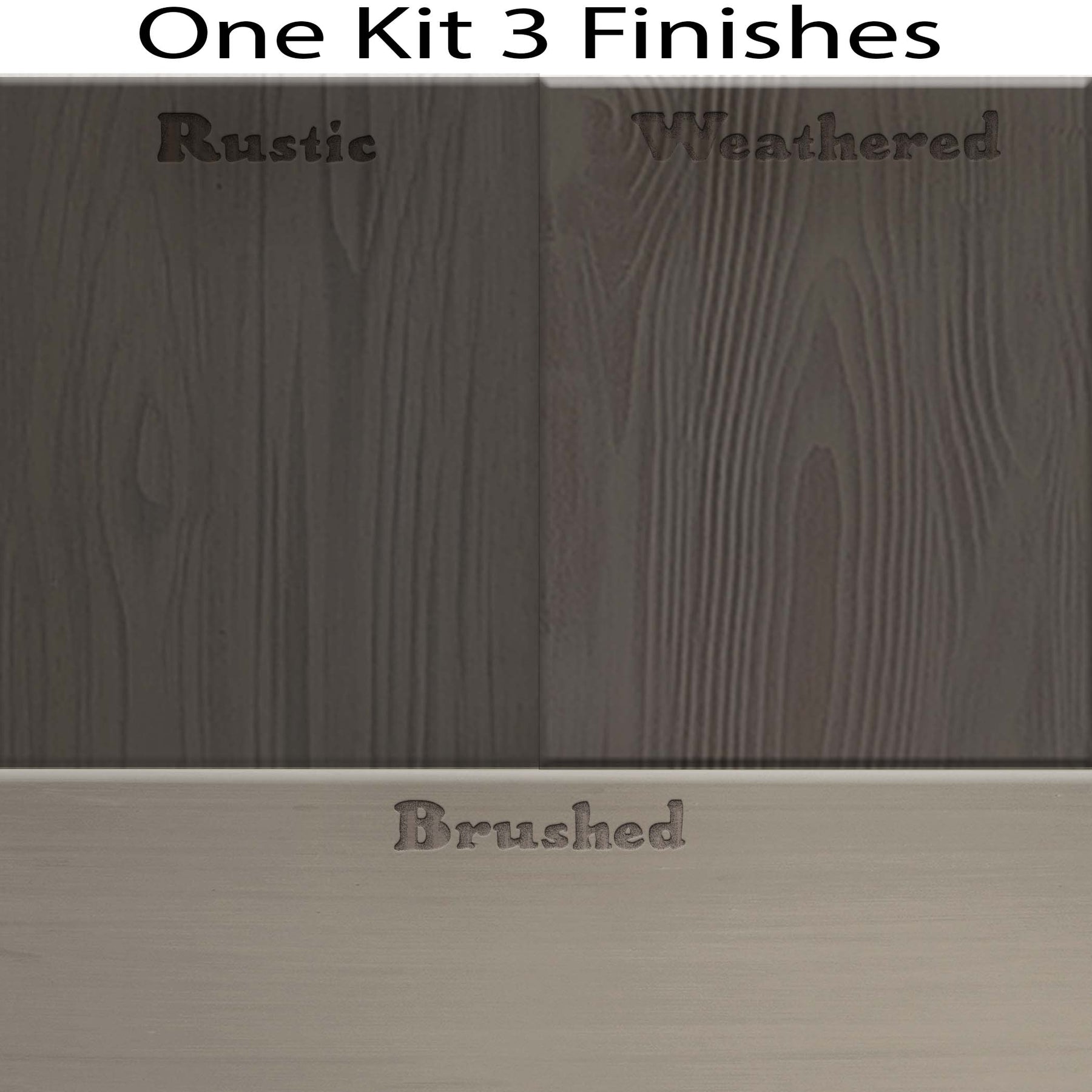 Retique It® countertop kit swatches showing three Harbor Gray stain finishes for kitchen island countertops.
