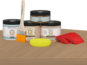 Retique It® Multi-purpose Wood'n Kit in Pickled Oak with matte finish, suitable for interior wood projects, shown on a table.