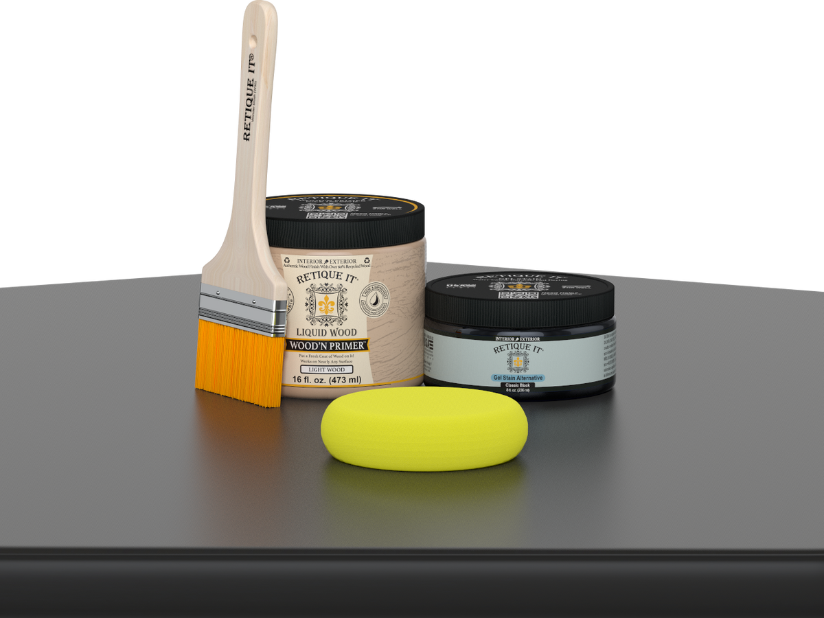 Retique It® wood finish kit in classic black for smooth, multi-purpose furniture and wood surface finishing.
