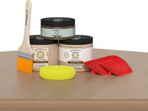 Retique It® Multi-purpose Wood'n Kit in Pickled Oak finish, showing the kit components and application tools for wood finishing.