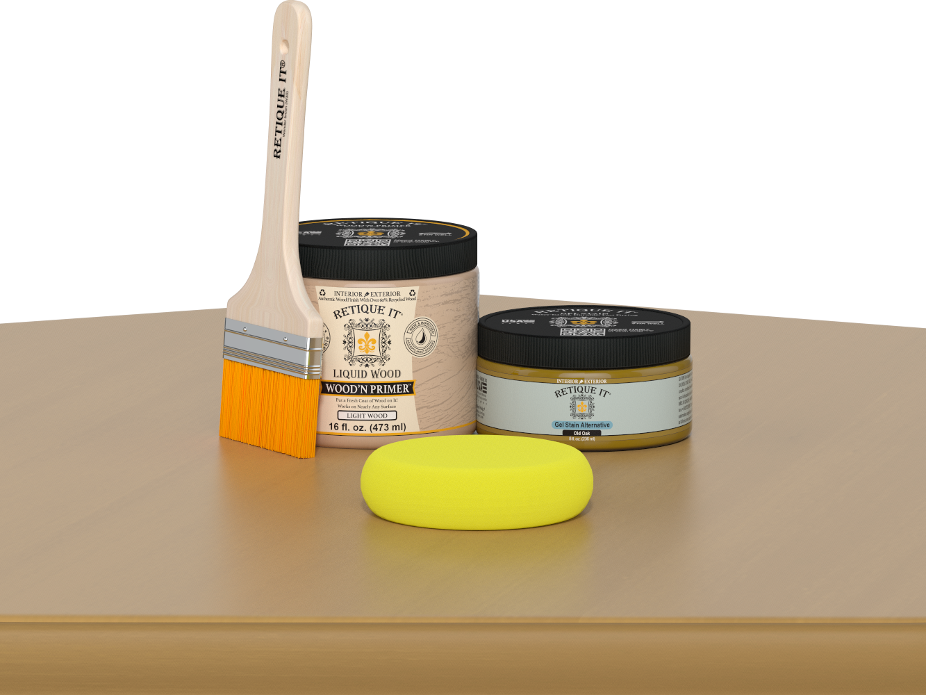 Retique It® Multi-purpose Smooth Finish Kit in Old Oak for wood furniture and projects, includes wood finish and application tools.