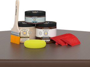 Retique It® Fireplace Wood'n Finish Kit in Java stain, full fireplace kit with stain and finishing supplies, shown on a table.