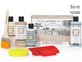 Wood care product set with bottles, a brush, and a box labeled 'Retique It' on a white background.