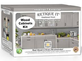 Weathered Wood Wood'n Cabinet Kit with 48 smooth cabinet doors, stained by Retique It® for a rustic, weathered finish.