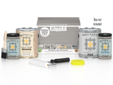 Retique It® Weathered Wood multi-purpose exterior top coat kit with four large containers and application tools for wood finishing.