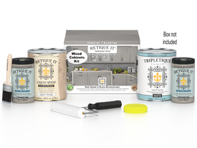 Retique It® Wood'n Cabinet Kit with 48 weathered wood doors and smooth finish, stain for kitchen or bathroom cabinetry.