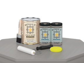 Retique It® Weathered Wood Multi-purpose Smooth Finish Kit with four large containers, ideal for wood finishing projects.