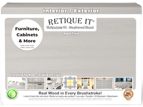 Large Weathered Wood Multi-purpose Smooth Finish Kit by Retique It® Wood'n Finish Kits, shown in its box with product details.
