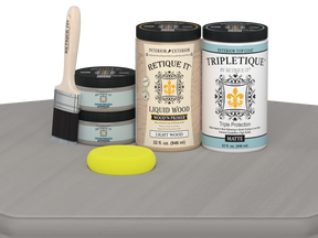 Large Weathered Wood Multi-purpose Smooth Finish Kit by Retique It® for interior wood top coating, matte finish, includes application tools.