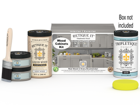 Weathered wood finish on the Retique It® Wood'n Cabinet Kit with 12 smooth doors for stylish kitchen or bathroom cabinetry.