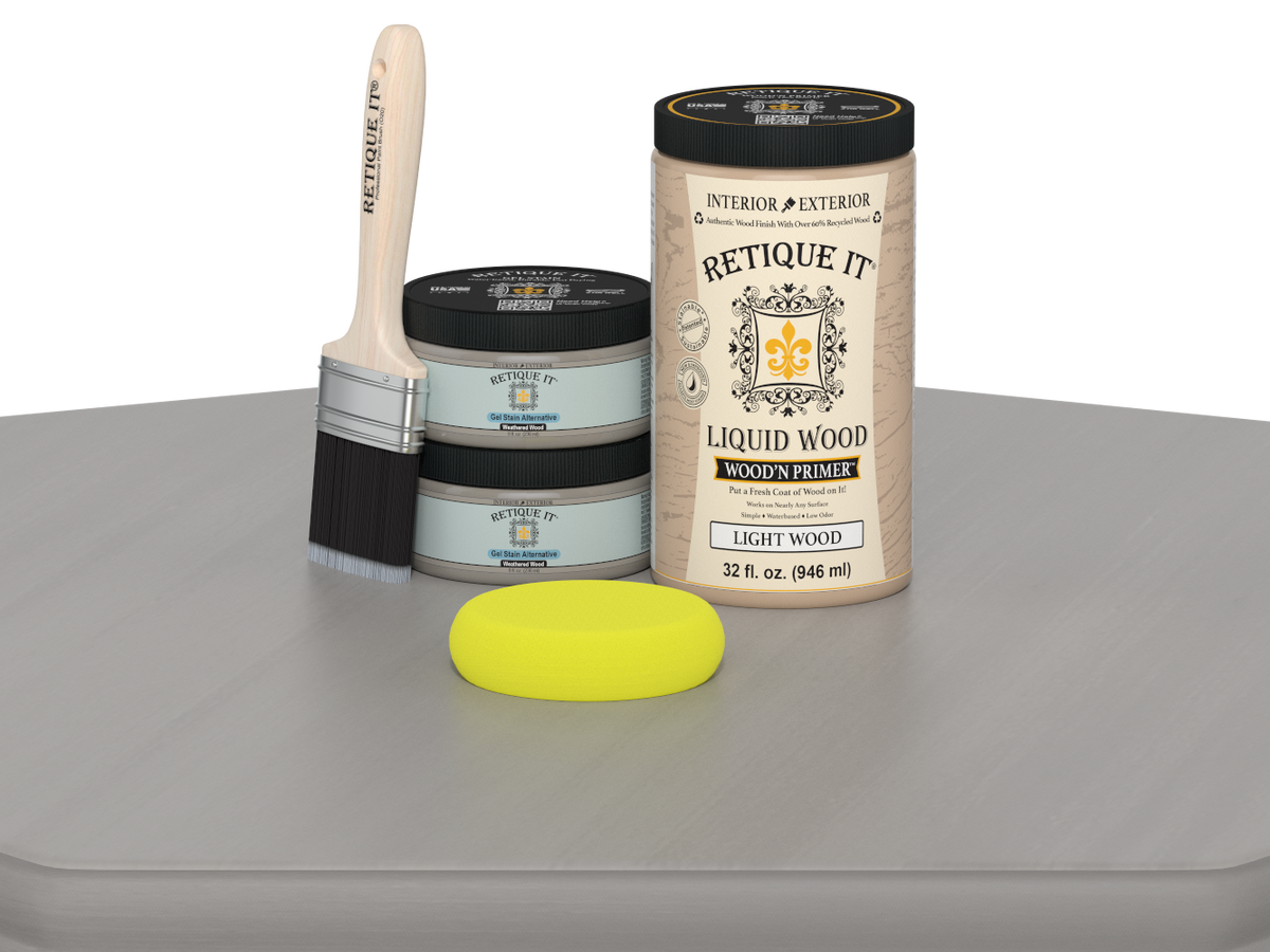 Weathered Wood stain kit for cabinets, 12-door smooth finish by Retique It® Wood'n Cabinet Kit, ideal for furniture renovation.