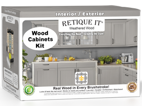 Weathered wood stain kit for cabinets with 24 smooth doors by Retique It®; includes wood stain products for cabinetry.