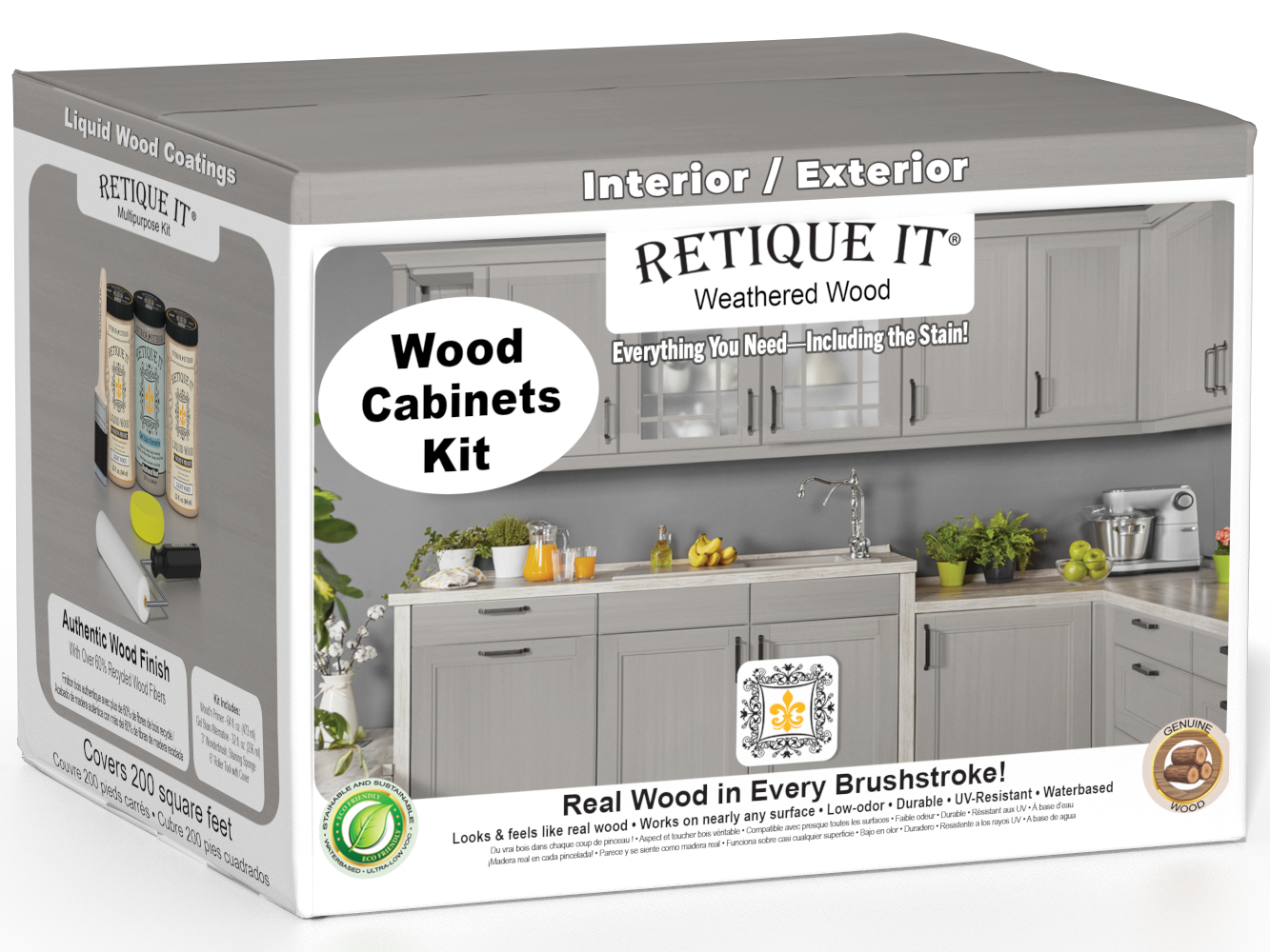 Weathered Wood Wood'n Cabinet Kit with 24 smooth doors from Retique It® for staining and cabinetry projects.