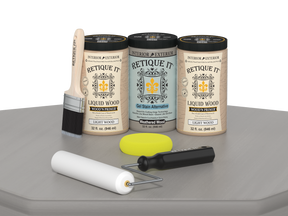 Weathered Wood Wood'n Cabinet Kit with 24 smooth doors from Retique It®, featuring stain finishes for stylish kitchen cabinetry.