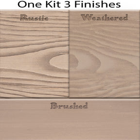 Retique It® French Oak kitchen island countertop stain kit with three finish samples on wood swatches.