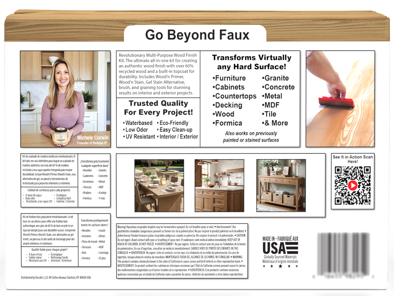 Large Pickled Oak Wood'n Finish Kit by Retique It® showing the back of the box with product details and contents for wood finishing.